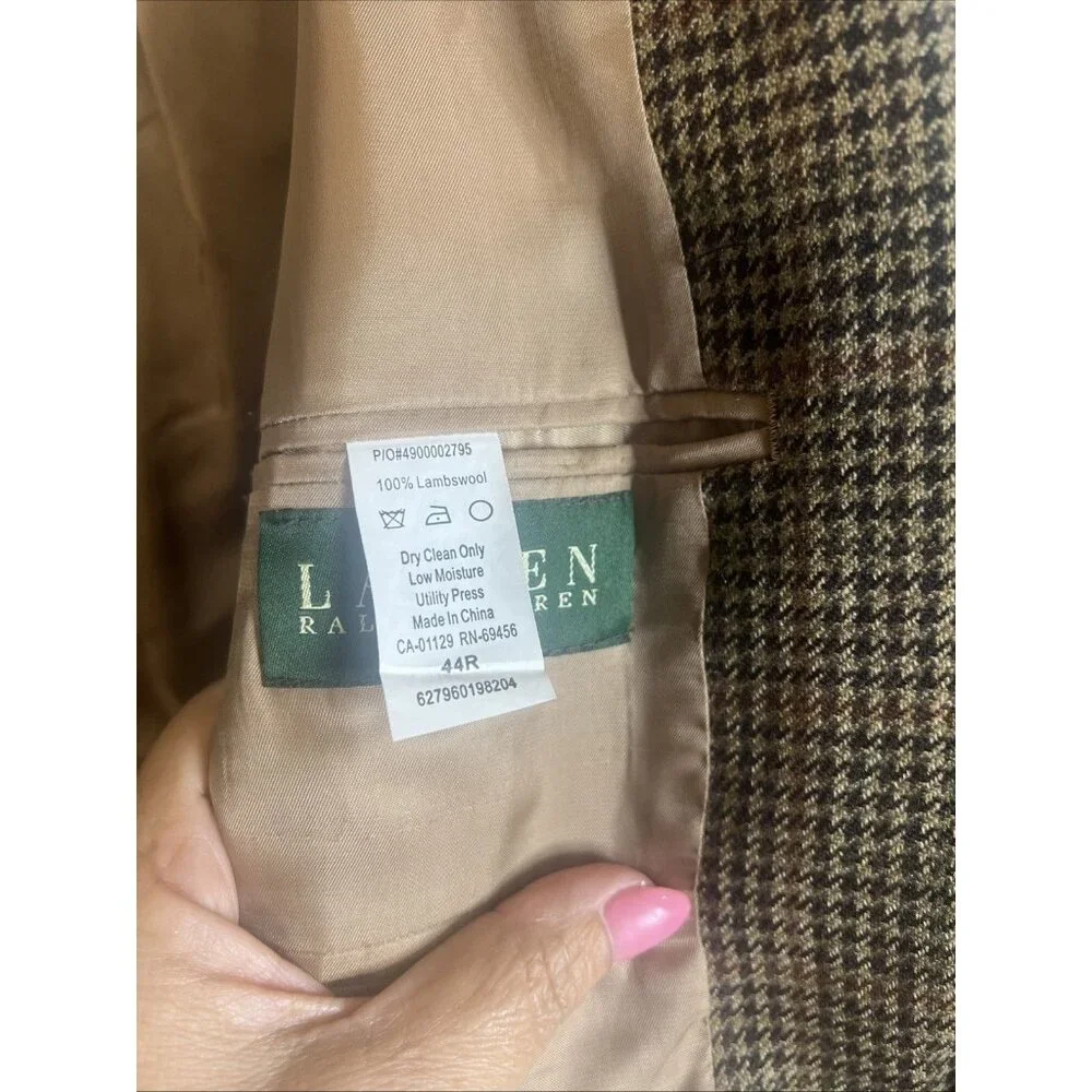 Polo Ralph Lauren Houndstooth 100% Lambs Wool Sports Blazer Jacket Size 44R - Picture 5 of 12